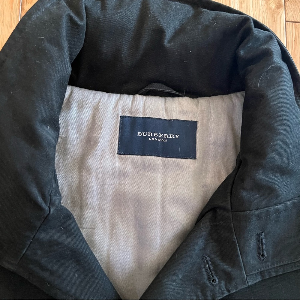 Burberry Mens Black Belted Hidden Hood Button Front Coat 100% Cotton Size 56 - Picture 2 of 12